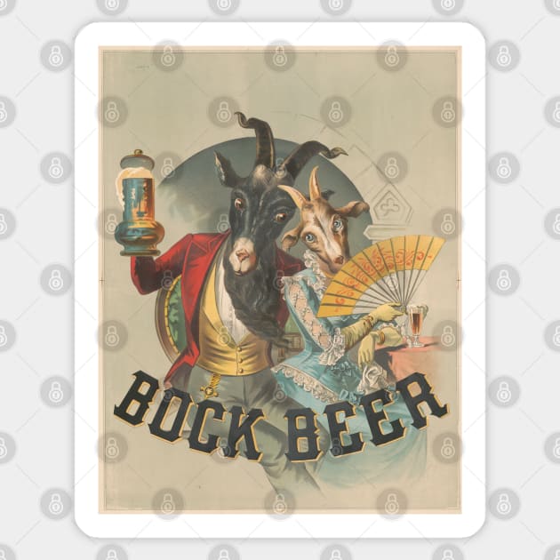 Vintage Bock Beer Goats Poster Sticker by Scottish Arms Dealer